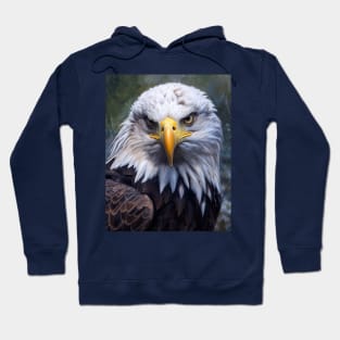 Majestic Gaze: A Hyperrealistic Oil Painting of a Bald Eagle Hoodie